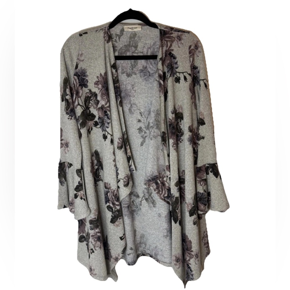 Peach Love California Floral Bell Sleeve Cardigan Kimono